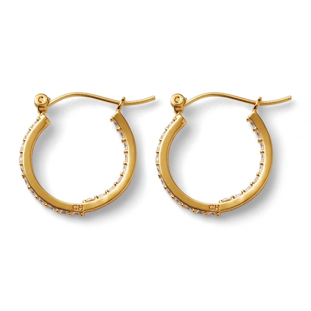 Gold Plated Hoop Earrings with Cubic Zirconia Crystals - Picture 6 of 8